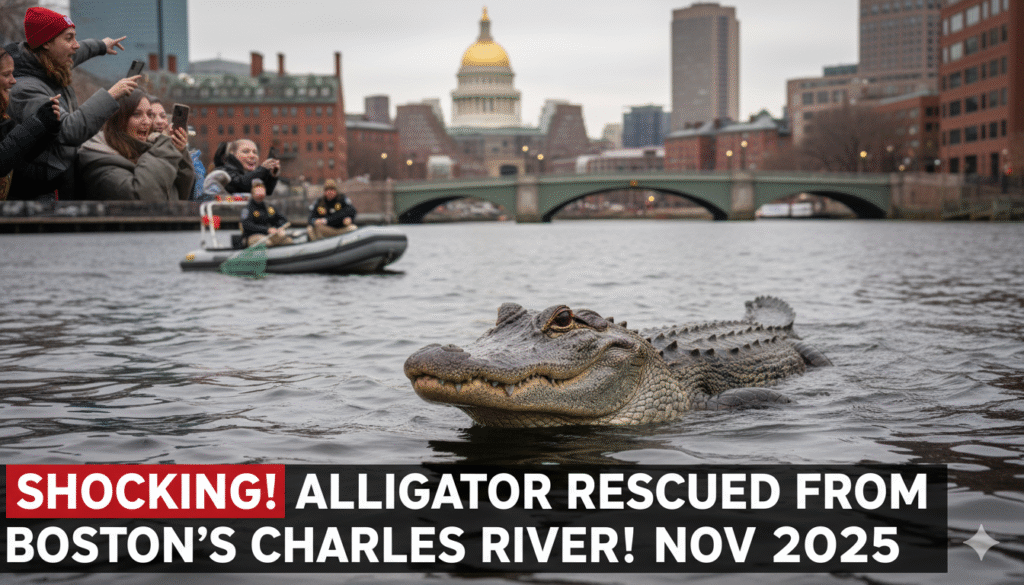 weird news stories november 2025 alligator boston charles river rescue